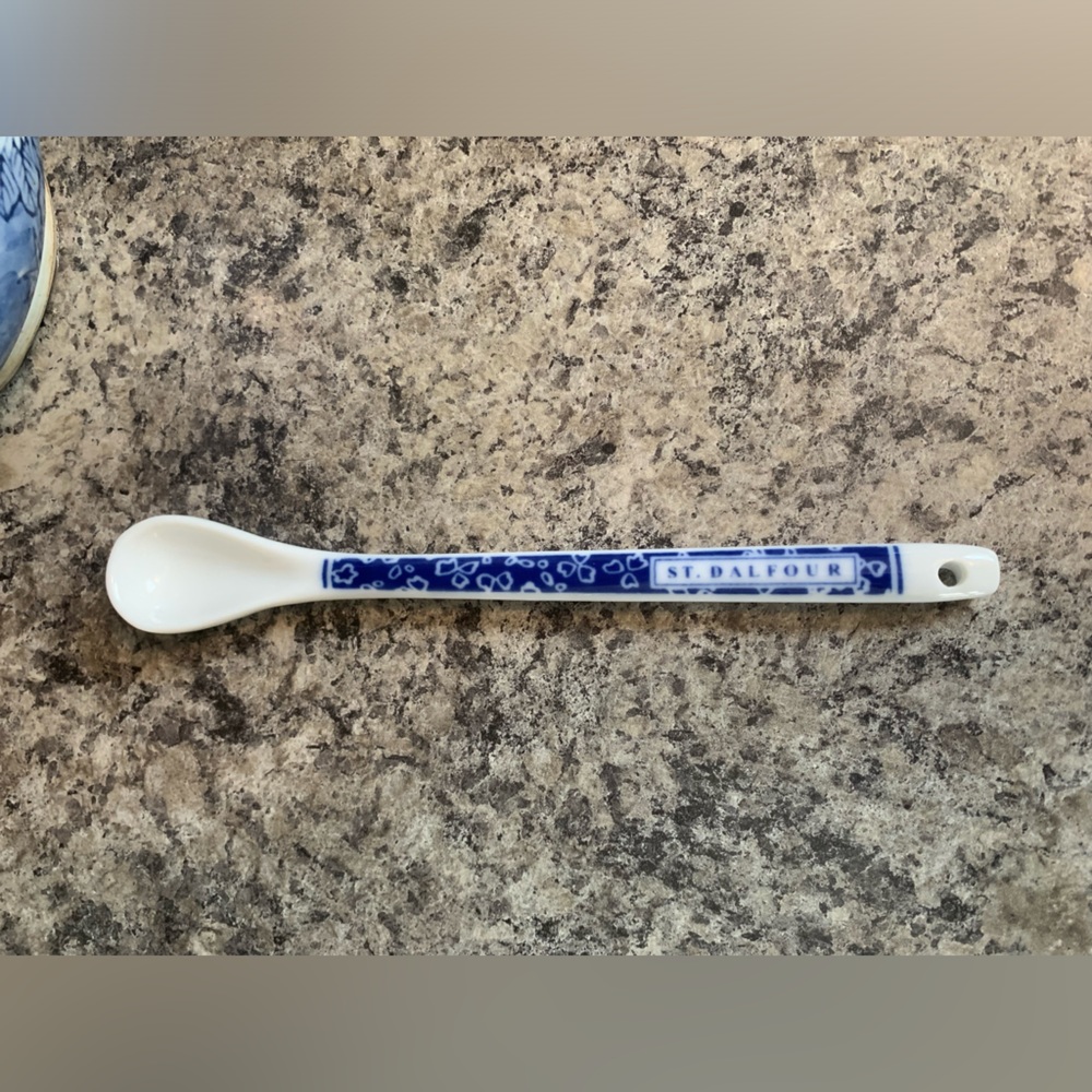 Vintage French St. Dalfour Blue and White Ceramic Marmalade Condiment Spoon